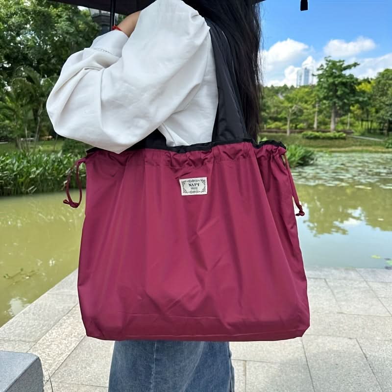 Monochrome Drawstring Shoulder Bag - Stylish & Foldable