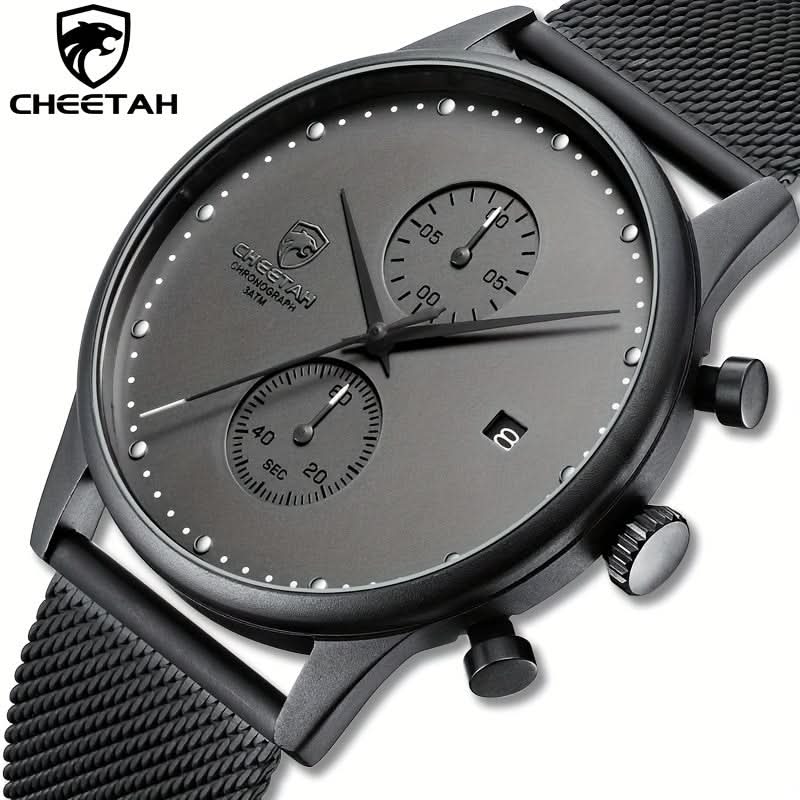 Men's Chronograph Stainless Steel Mesh Watch – Quartz Movement, Stopwatch