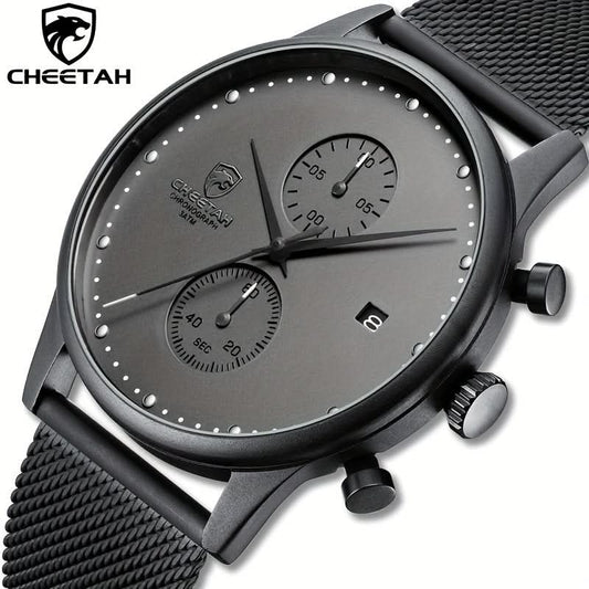 Men's Chronograph Stainless Steel Mesh Watch – Quartz Movement, Stopwatch
