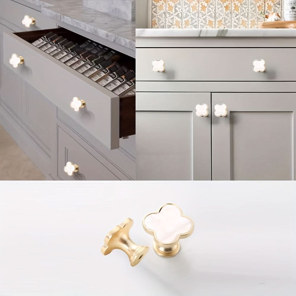 6-Pack Clover Brushed Brass Knobs – Stylish Metal Pull Handles