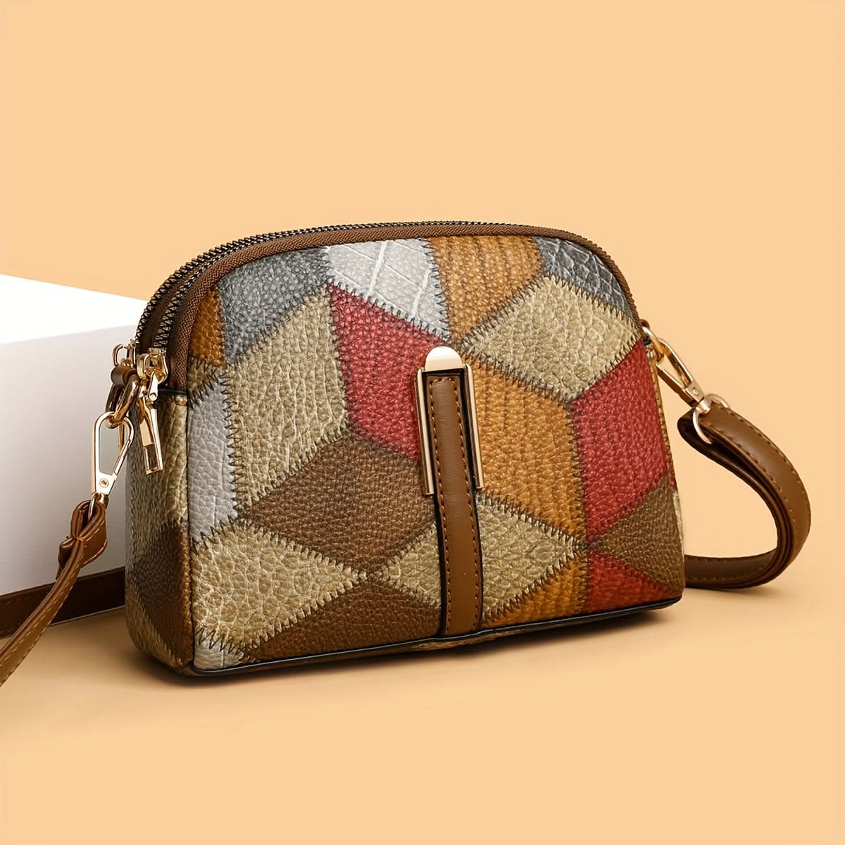 Mini Colorblock Crossbody Bag – Retro Rhombus Print
