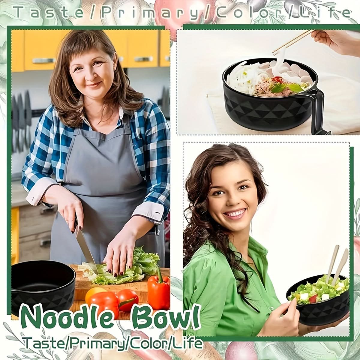 Microwave Ramen Bowl Set – Instant Noodles Cooker with Chopsticks