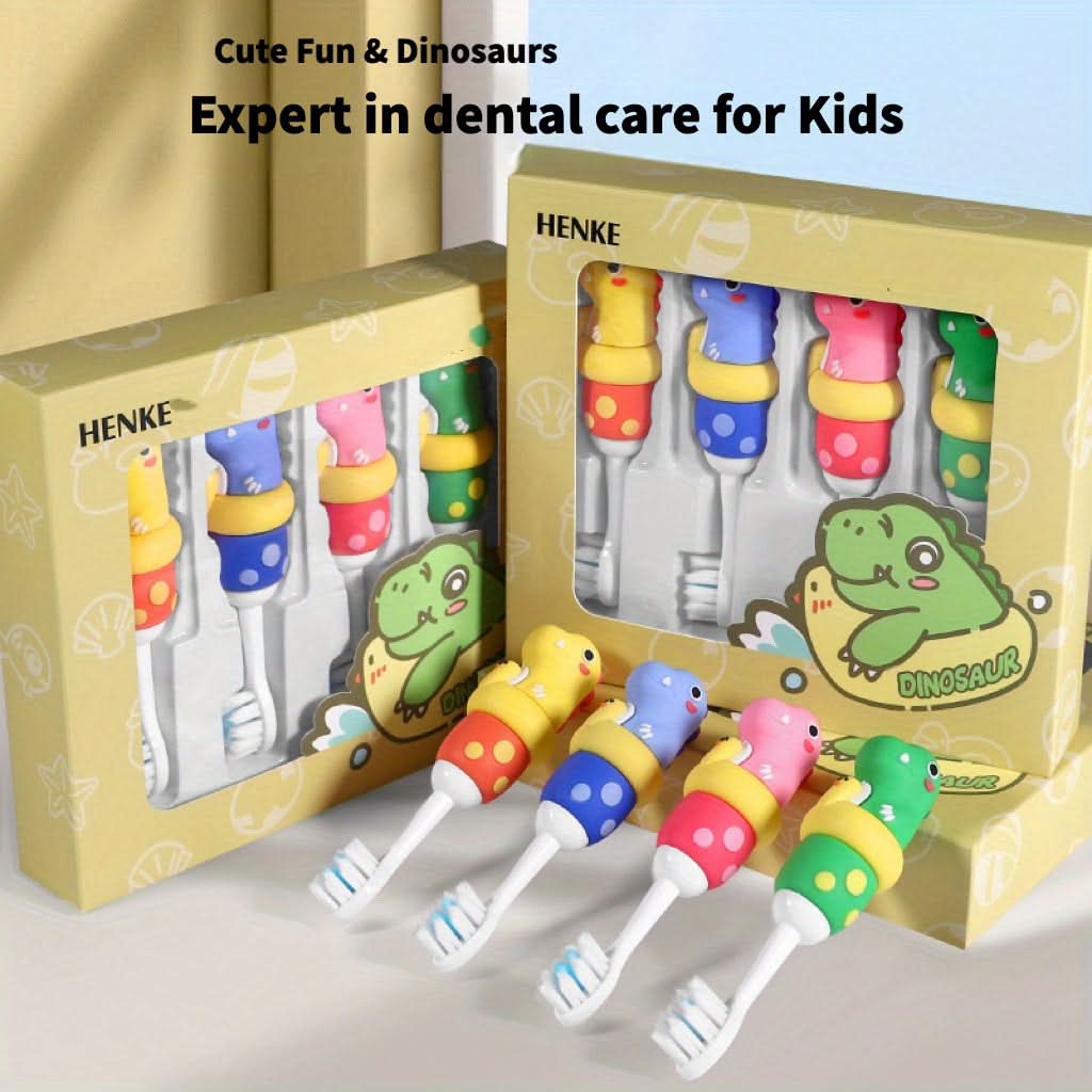 4-Pack Dino Kids Toothbrushes - Soft Bristles