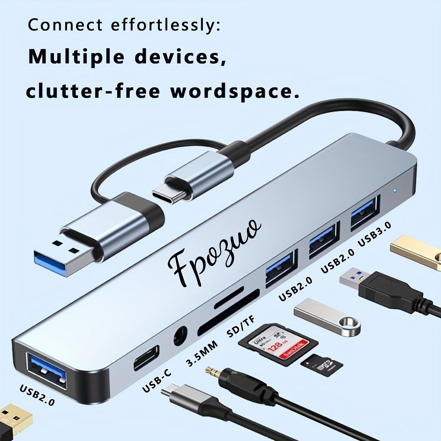 USB 3.0 Hub with SD/TF Card Reader