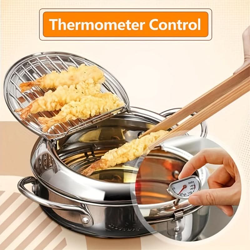 2.2L Stainless Steel Deep Fryer with Lid – Non-Electric, High-Temperature Resistant