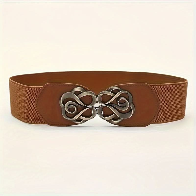 Vintage Rose Buckle Wide Leather Belt for Women