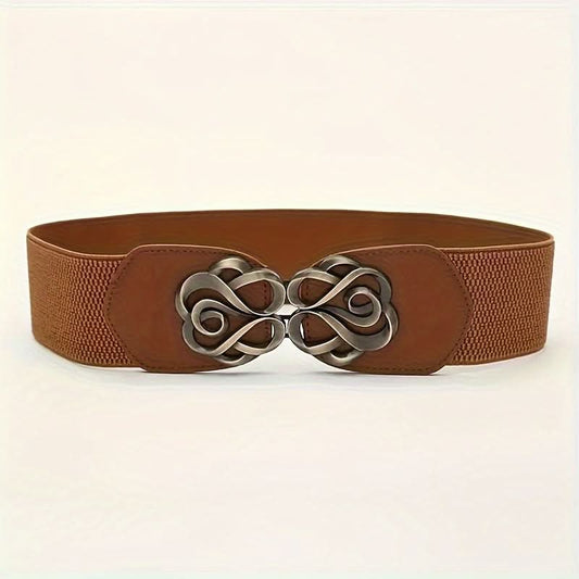 Vintage Rose Buckle Wide Leather Belt for Women