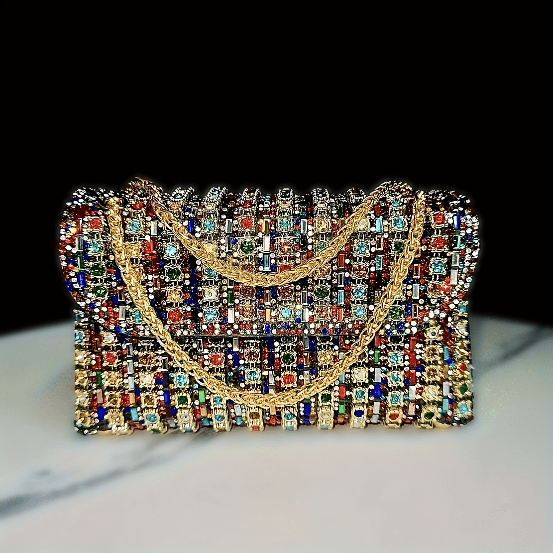 Rhinestone Stripe Evening Clutch with Strap