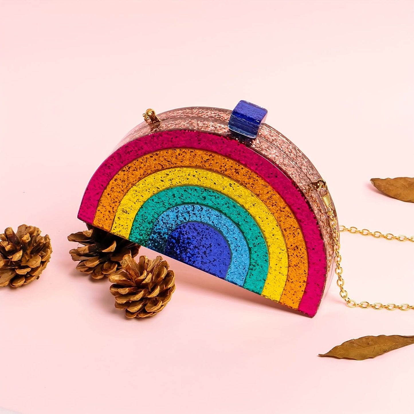 Colorful Rainbow Acrylic Clutch with Chain Strap