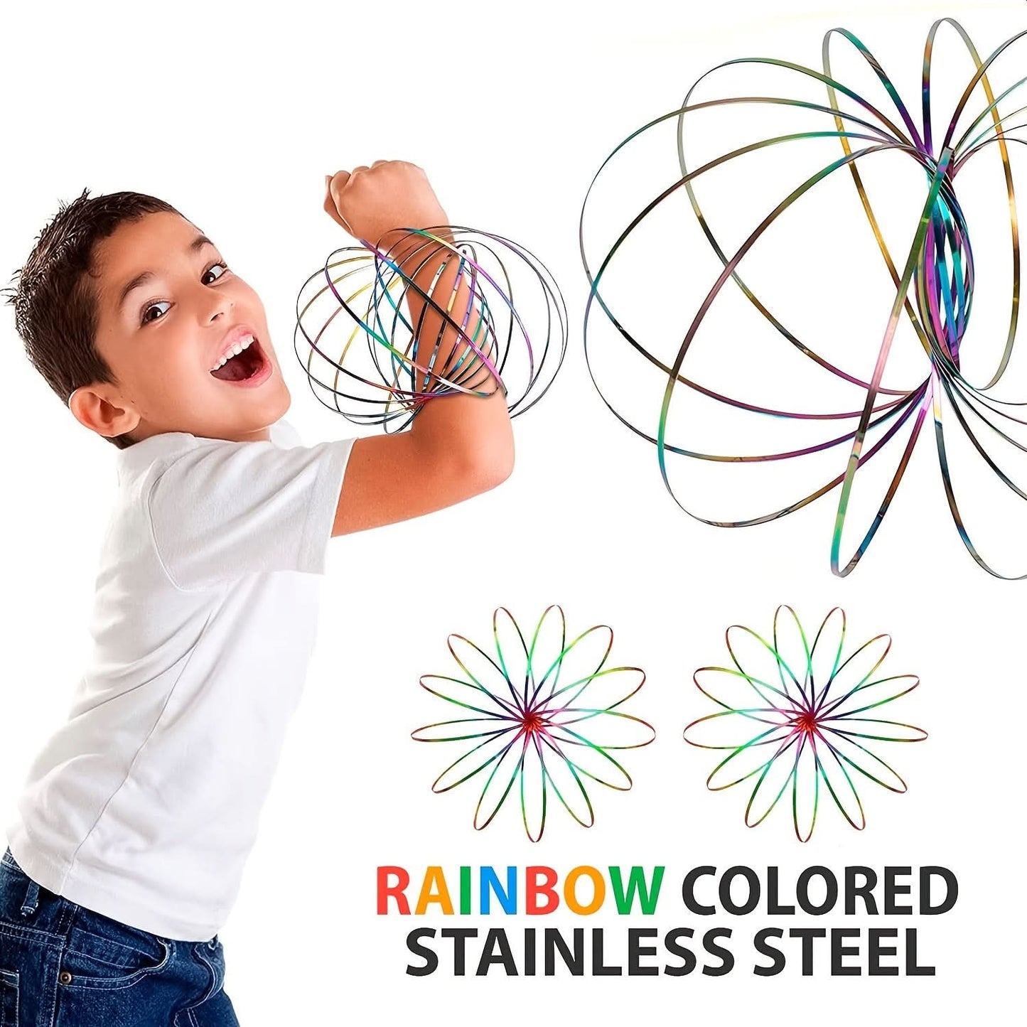 3D Kinetic Flow Ring Spinner Toy - Metal Infinity Loop Bracelet for Kids