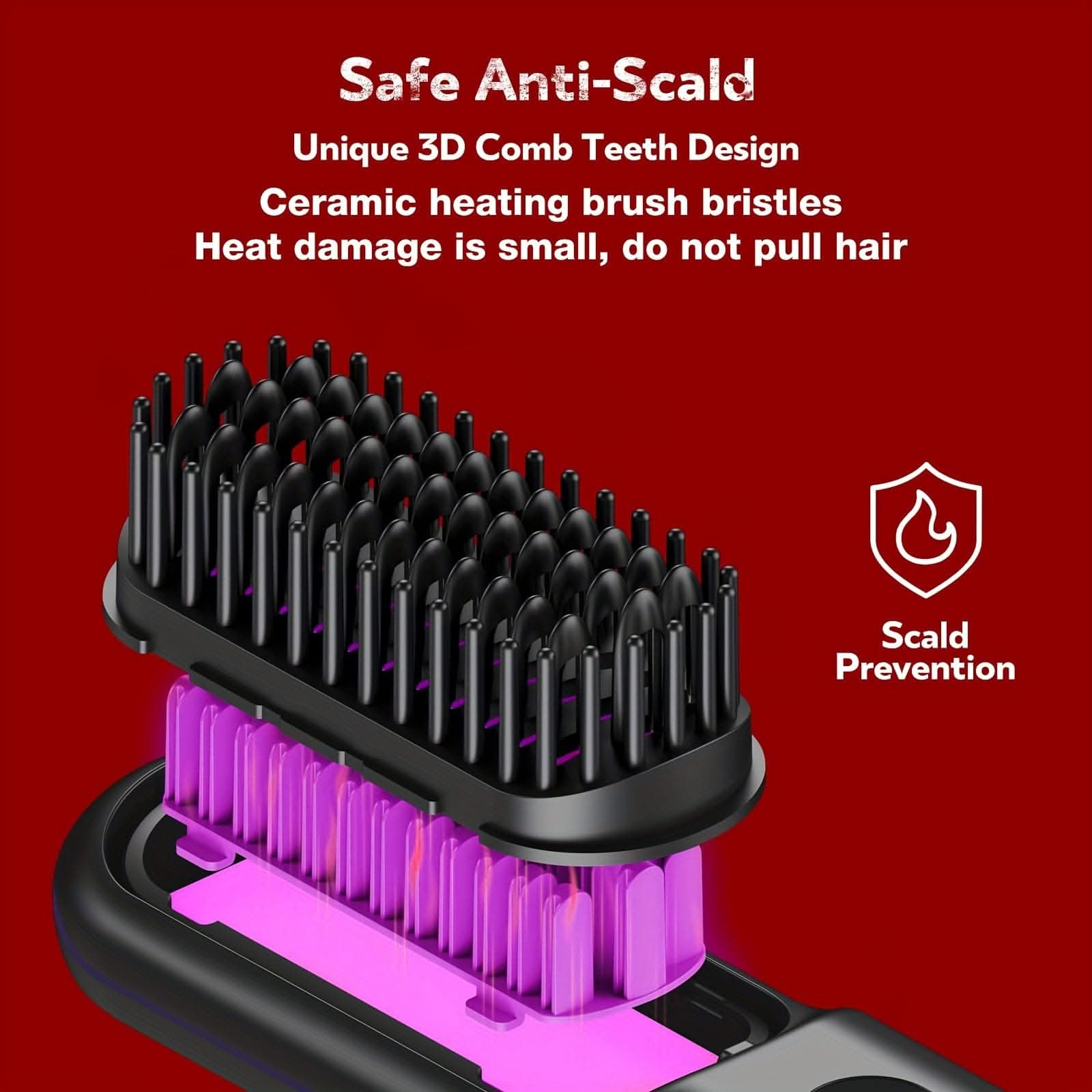 Cordless Hair Straightener Brush -Hot Comb with 3 Temp Settings
