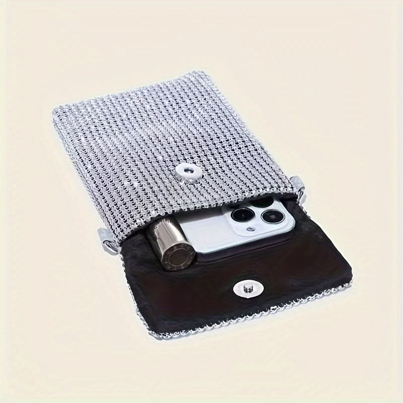 Silver Rhinestone Crossbody Clutch with Chain Strap