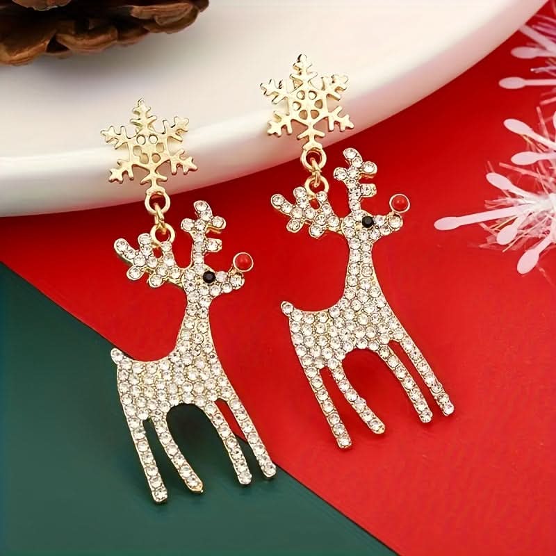 Snowflake Reindeer Pendant Earrings for Women