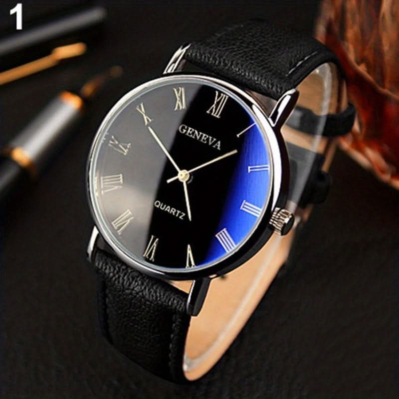 Men's Quartz Watch – Roman Numerals & PU Leather Strap