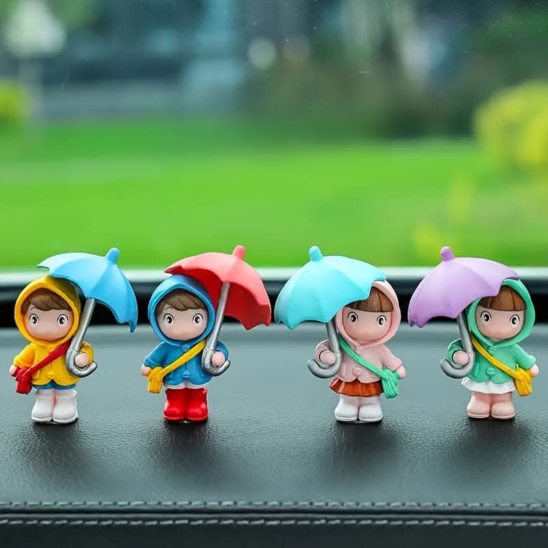 4-Piece Cute Umbrella Girl Car Center Console Decor Set