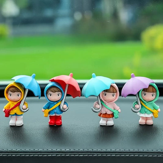 4-Piece Cute Umbrella Girl Car Center Console Decor Set