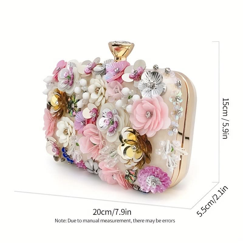 Black 3D Beaded Flower Clutch – Party Bag