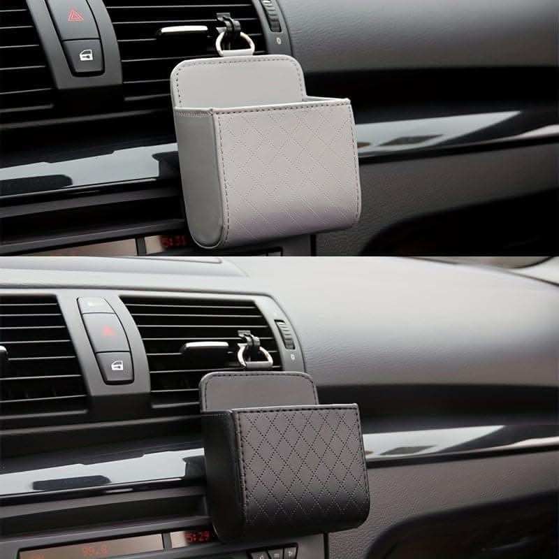 PU Leather Car Air Vent Phone Holder & Storage Pouch