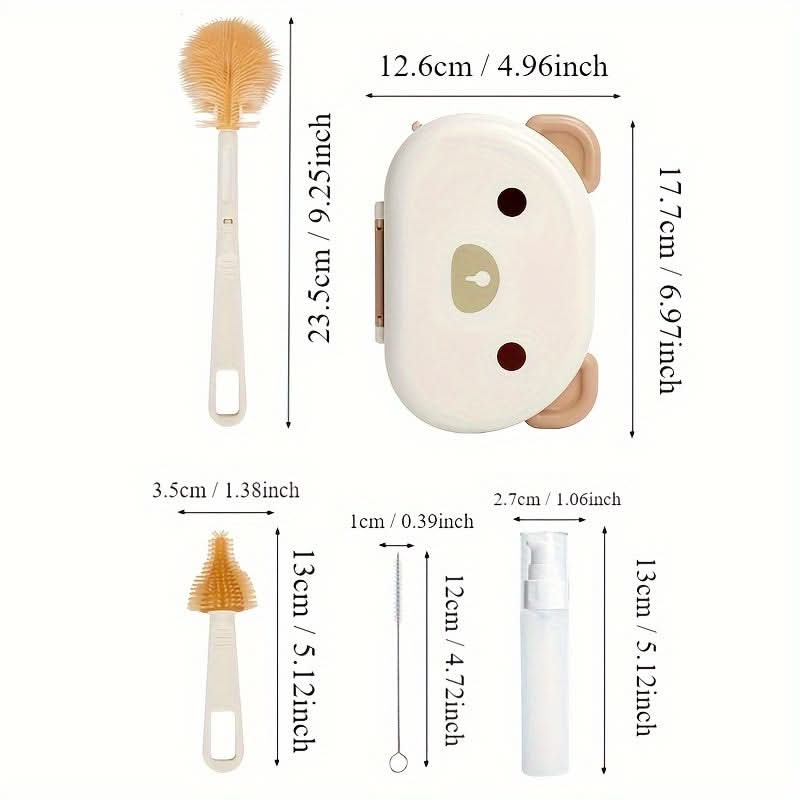 Cartoon Animal Shape Silicone Bottle Brush Set