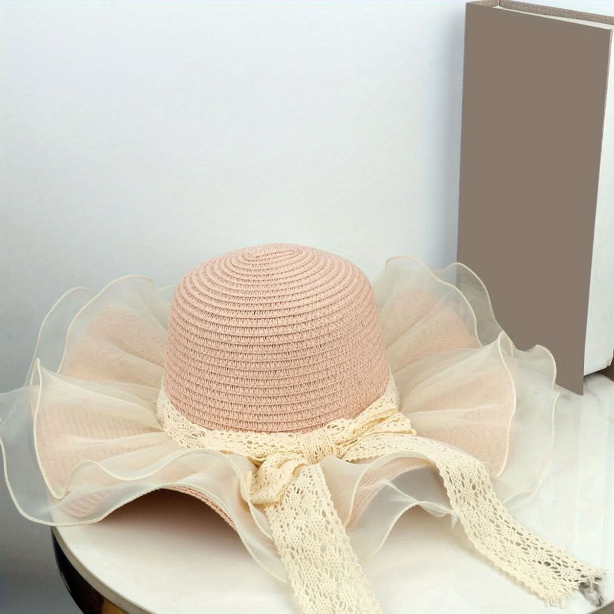 Women's Linen Straw Bucket Hat with Bow – Mesh Patchwork Wide Brim Sun Visor