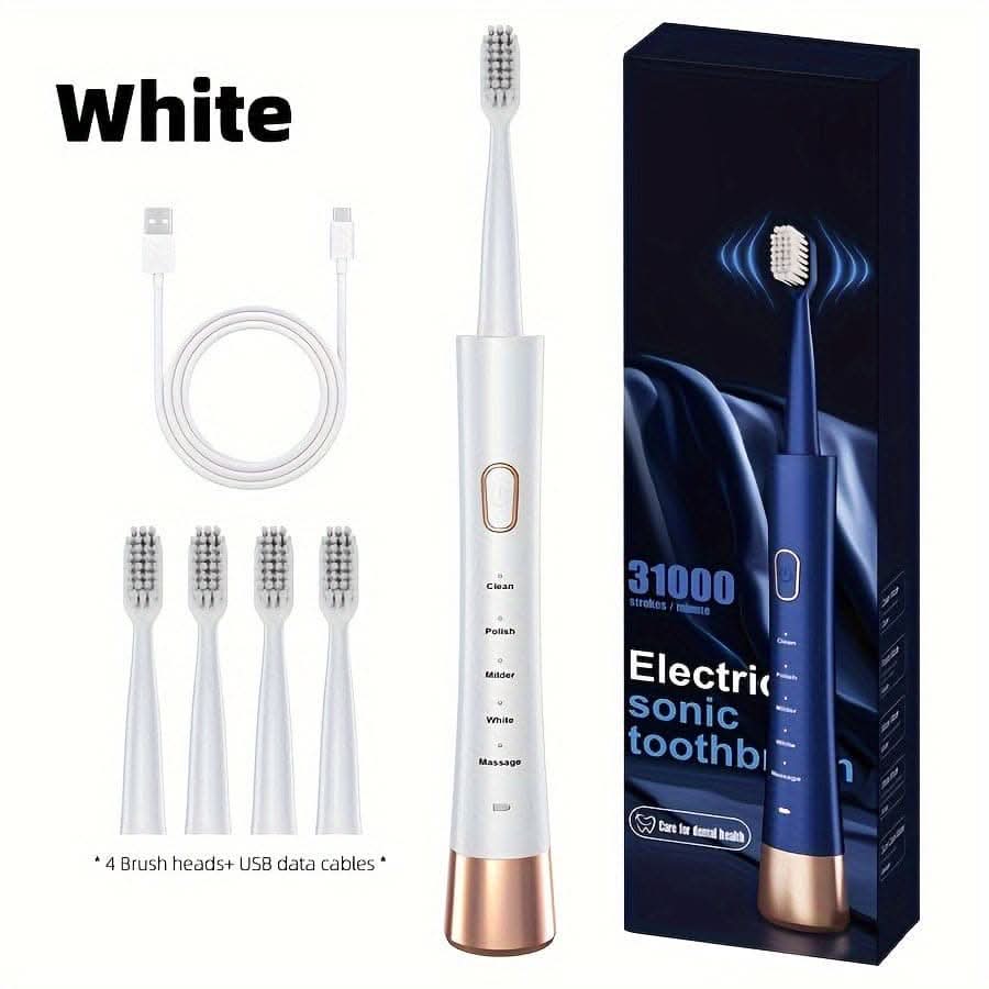 Ultrasonic Electric Toothbrush Kit – Rechargeable USB, 5 Modes, Waterproof