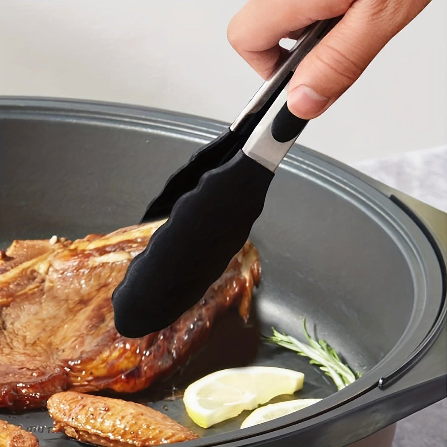 3-Pack Silicone & Stainless Steel Food Tongs - Multifunctional Kitchen Utensils