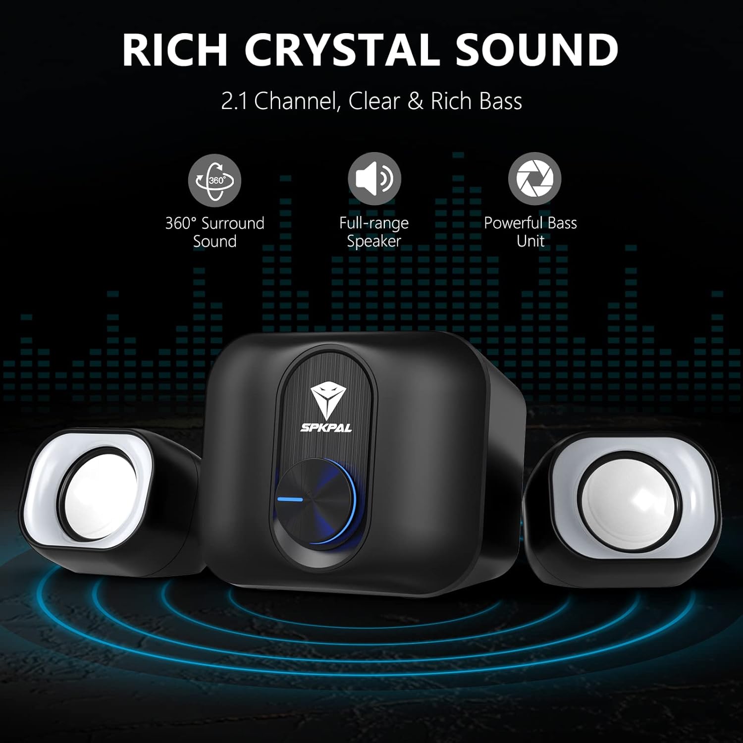 SPKPAL 2.1 USB-Powered Computer Speakers with Subwoofer – 11W Stereo PC Speaker System