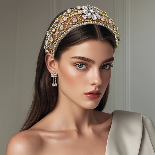 Baroque Style Rhinestone Hairband for Women - Elegant Fashionable Headpiece for Parties, Daily Wear, and Special Occasions - Hand Wash Only, No Power Needed, Featherless - YXA252