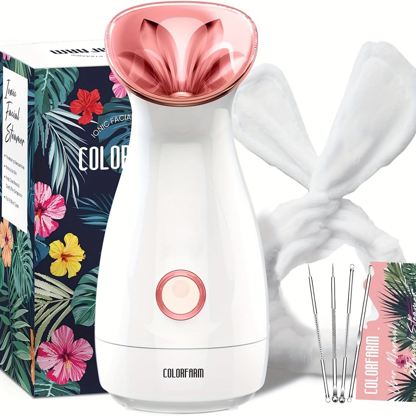 Nano Ionic Facial Steamer for Women – Home Spa Kit with Acne Tools & Headband