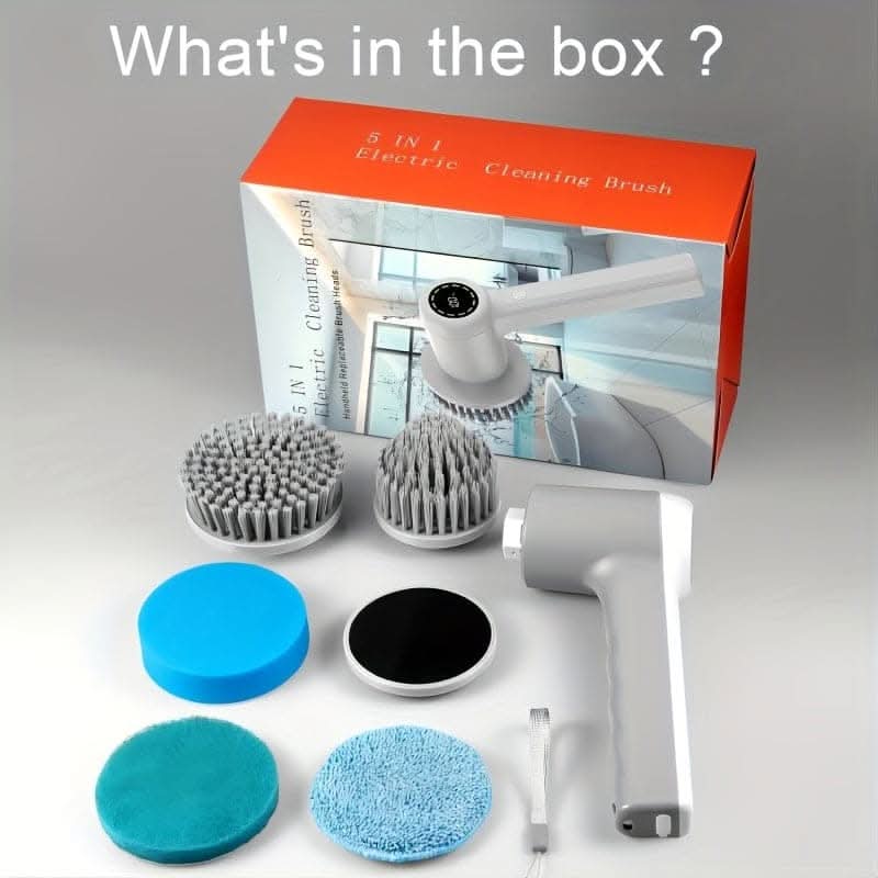 Bathroom Scrubber with 5 Brush Heads - 2 Speeds & LED Display