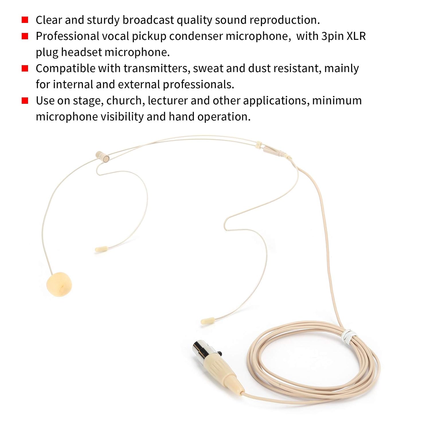Professional Condenser Microphone with 3-Pin XLR Plug – Mic for Stage, & Bodypack Transmitters