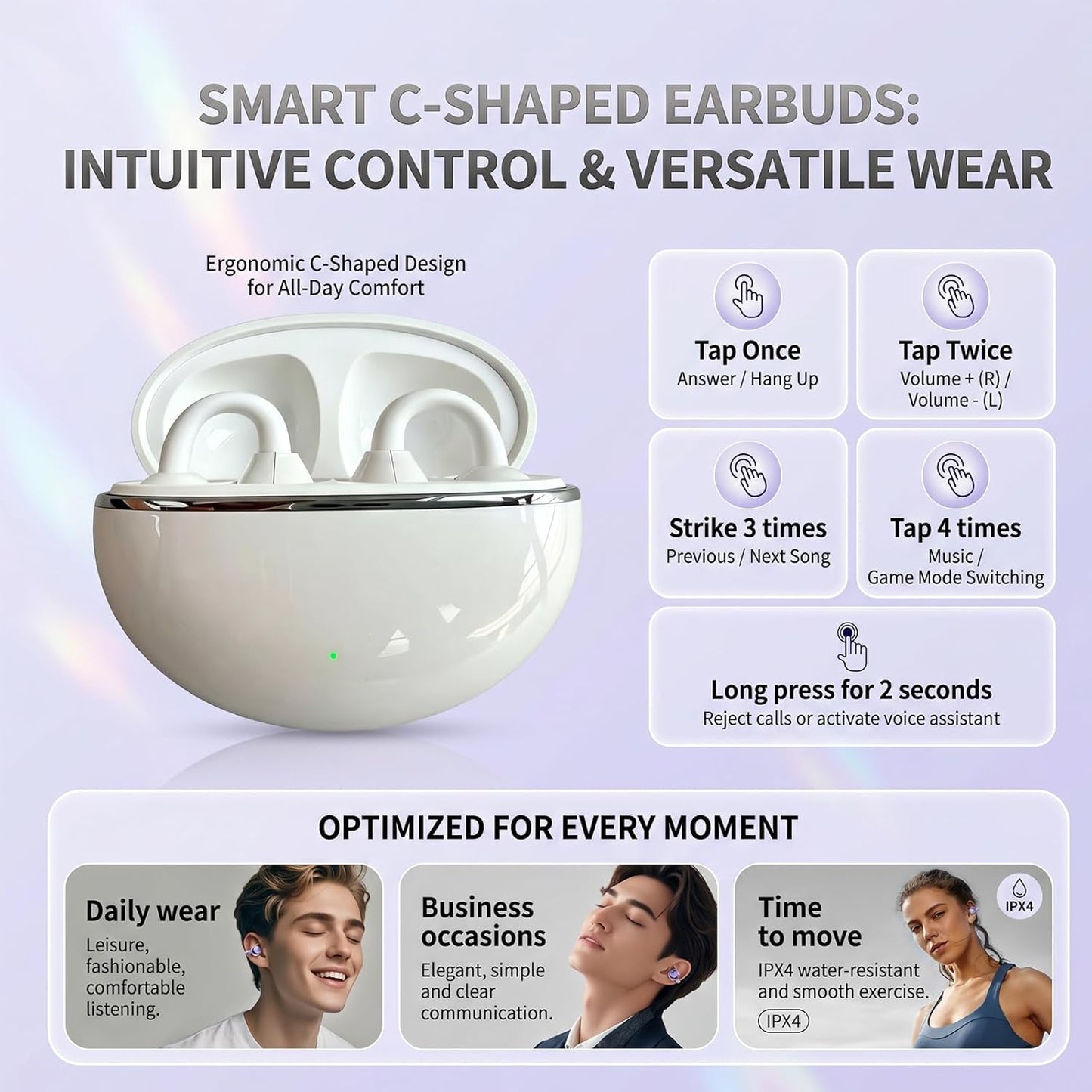 Bluetooth Ear Clip Headset – Open-Ear Wireless Earbuds with Long Battery Life for Gaming & Sports