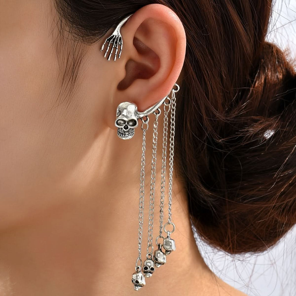 Skull Tassel Punk Earrings for Halloweenq