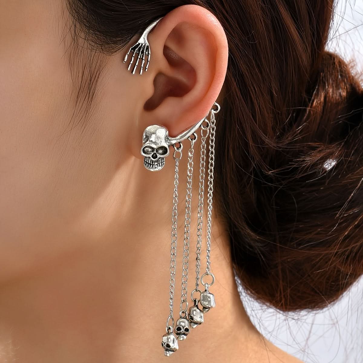 Skull Tassel Punk Earrings for Halloweenq