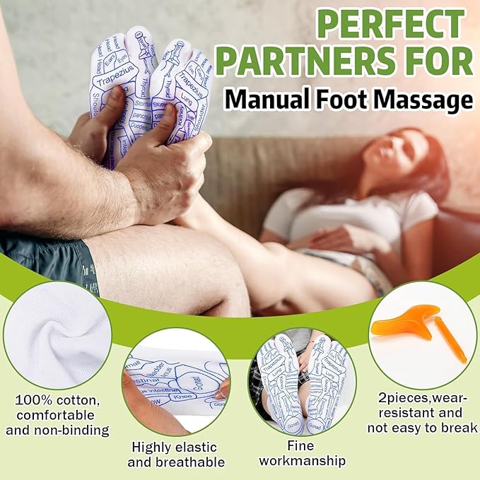 Foot Massage Socks – Acupressure Reflexology Therapy Socks with Massage Stick & Pressure Point Guide