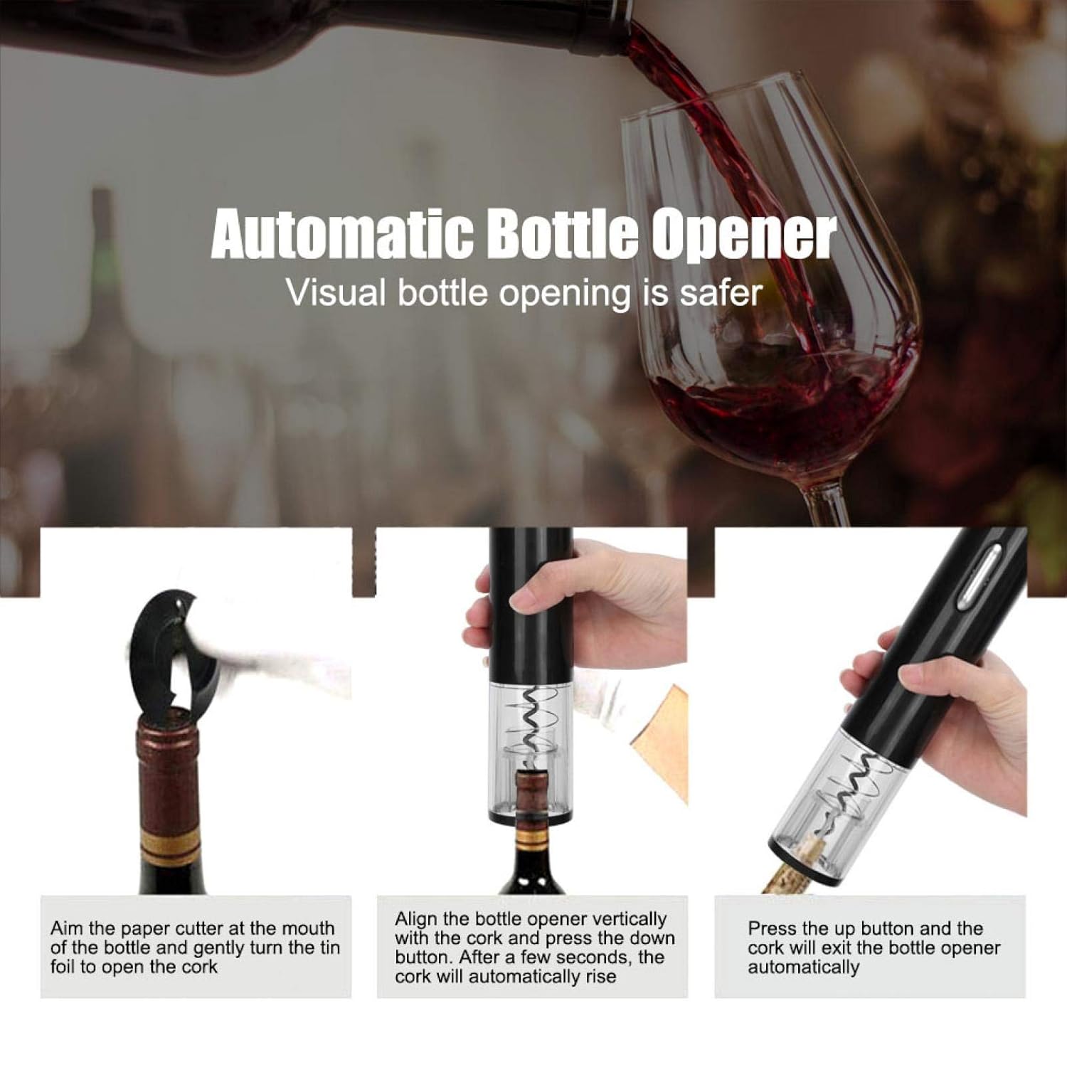 Electric Wine Bottle Opener – Luxury Stainless Steel & Polycarbonate Corkscrew for Effortless Bottle Opening