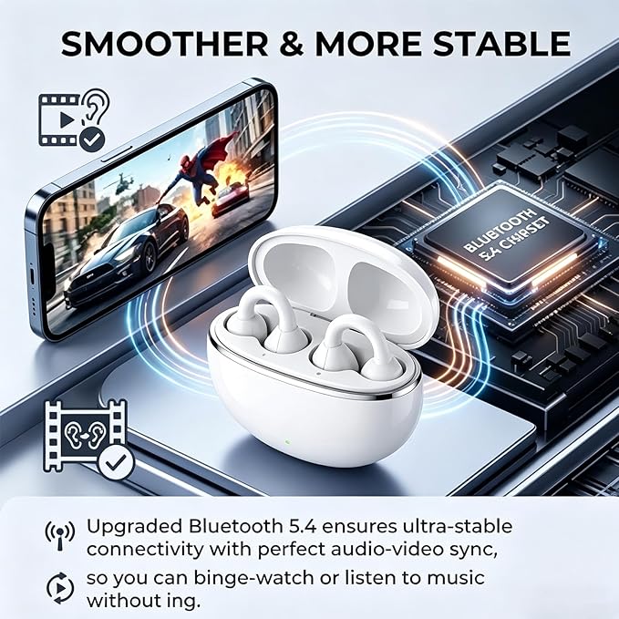Bluetooth Ear Clip Headset – Open-Ear Wireless Earbuds with Long Battery Life for Gaming & Sports