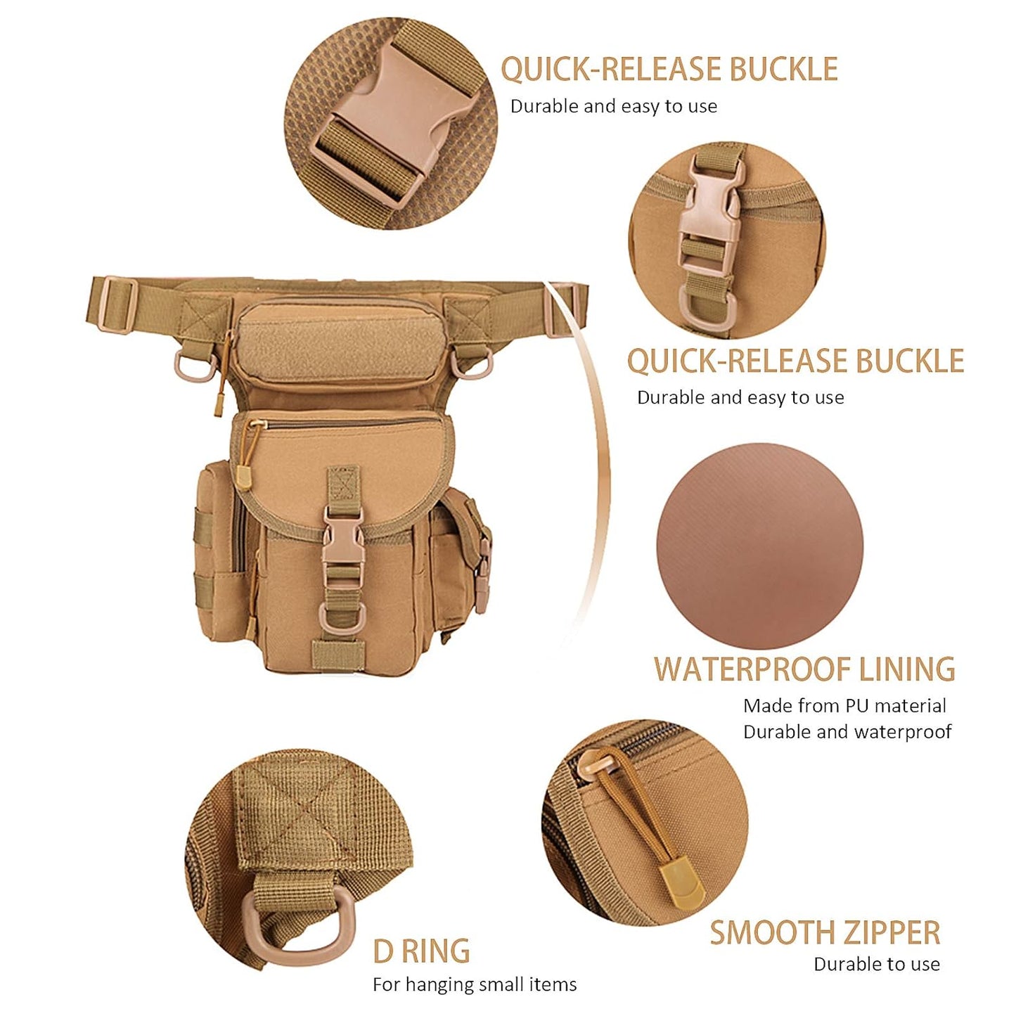 Waterproof Drop Leg Hiking Bag – Nylon Thigh & Waist Pack for Travel and Outdoor Adventures