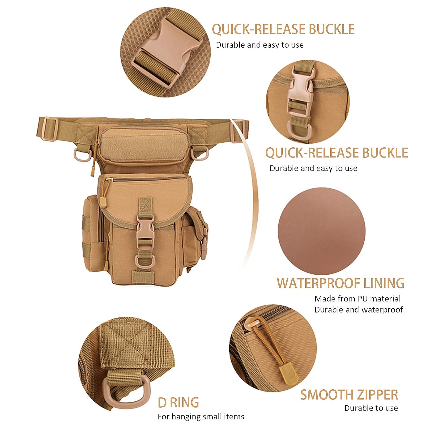 Waterproof Drop Leg Hiking Bag – Nylon Thigh & Waist Pack for Travel and Outdoor Adventures