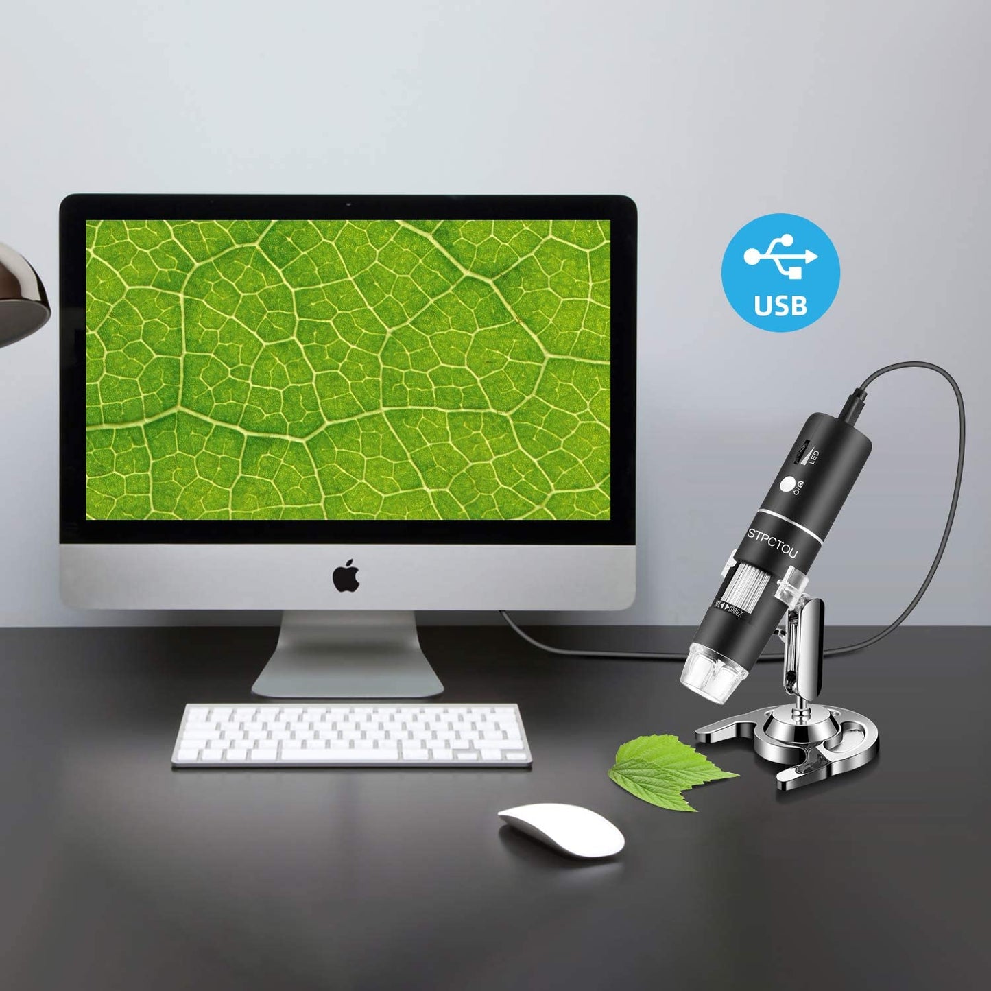 Wireless Digital Microscope 1000X 1080P – Portable USB WiFi Microscope Camera with 8 LED Lights