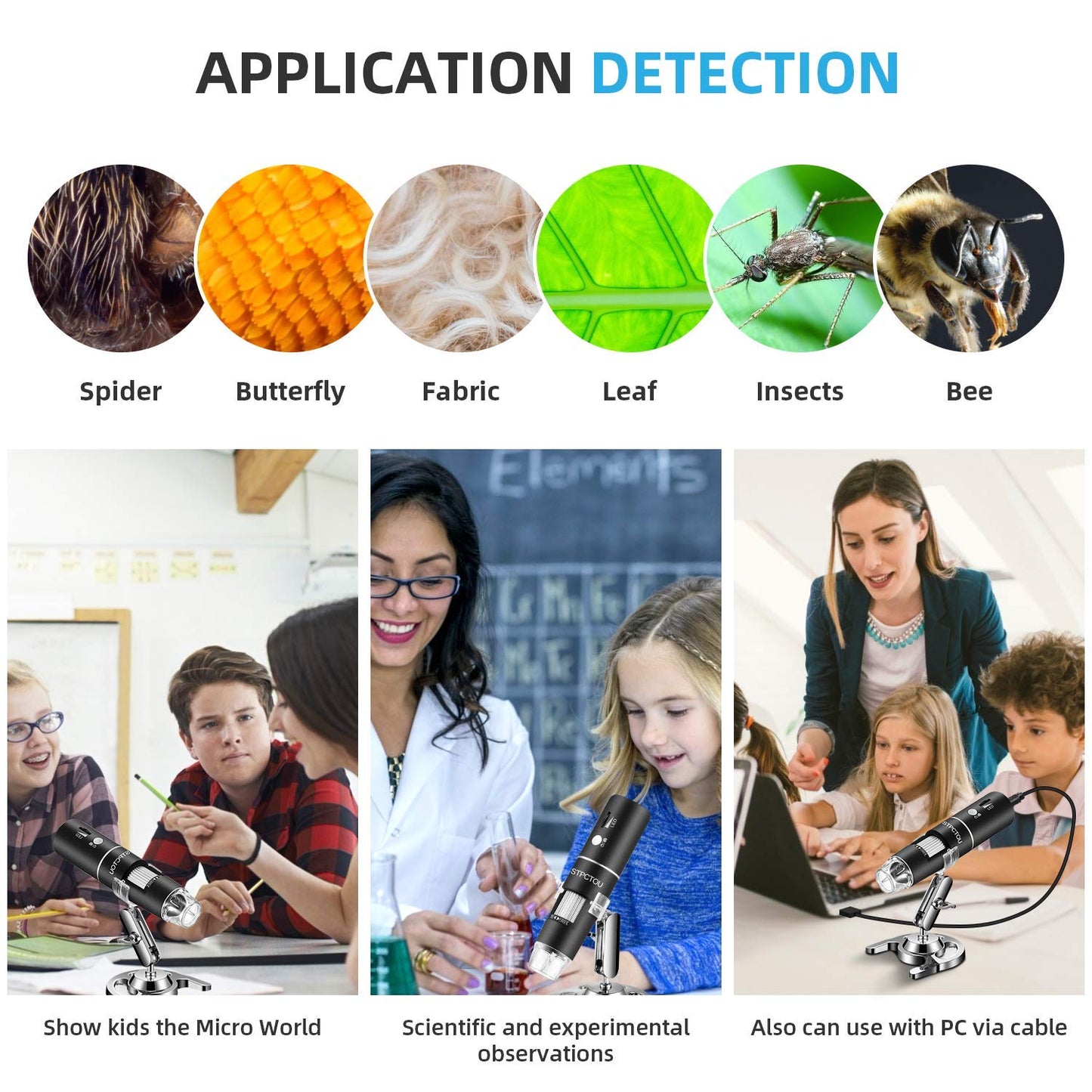 Wireless Digital Microscope 1000X 1080P – Portable USB WiFi Microscope Camera with 8 LED Lights