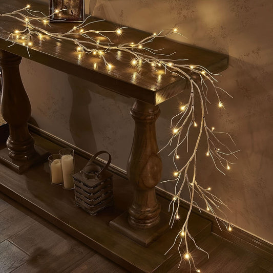 6ft Pre-Lit Birch Garland with 48 LEDs - Battery Operated, Remote & Timer Control