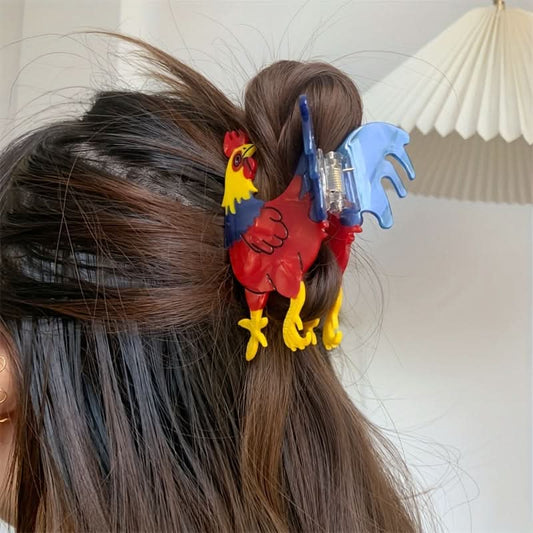Cartoon Rooster Acetate Hair Claw Clip for Women