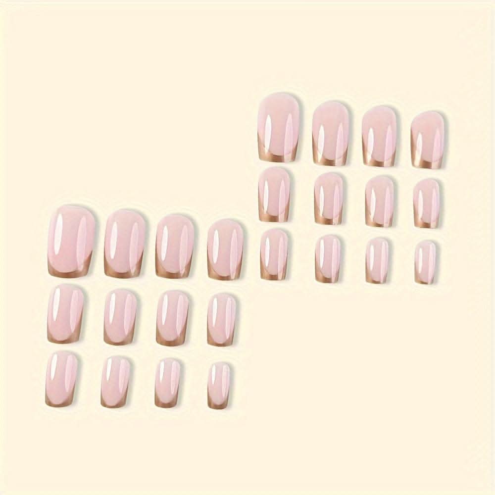 Chic Golden French Tip Press-On Nails – Medium Ballet Shape, Glossy Finish