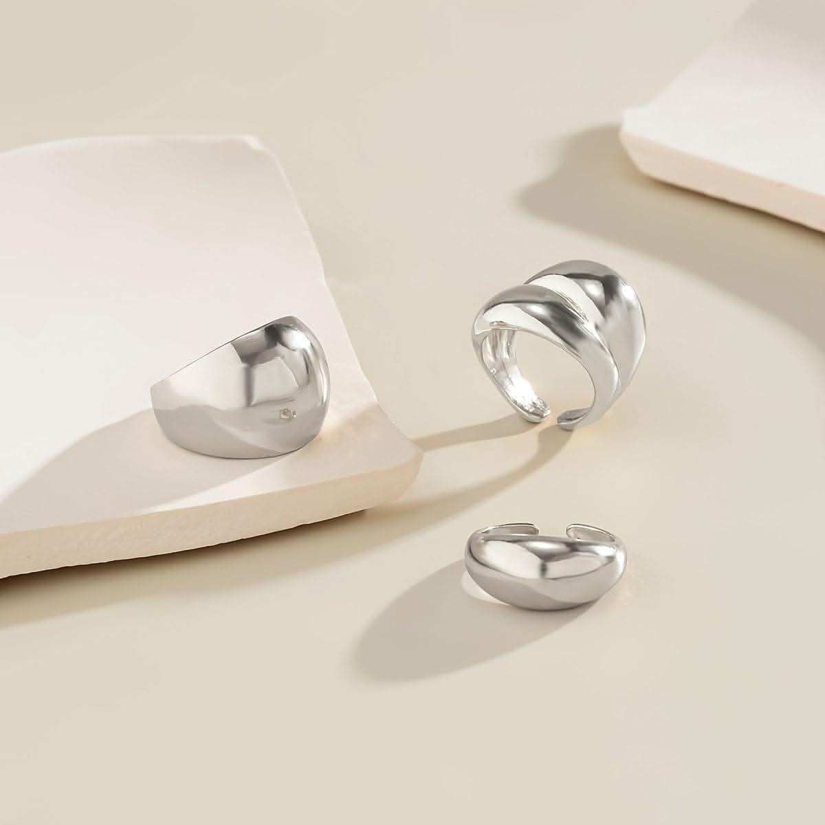 3pcs Elegant Geometric Open Rings – 14K Gold Plated