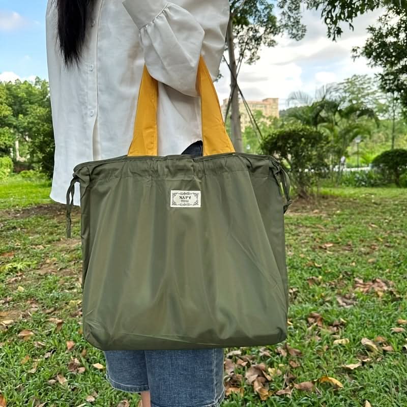 Monochrome Drawstring Shoulder Bag - Stylish & Foldable