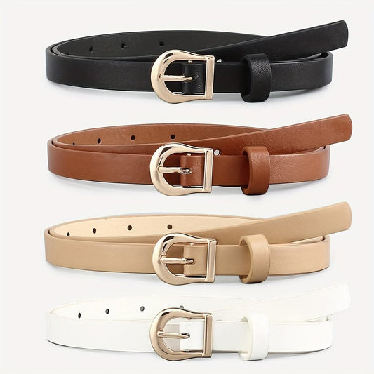 Pack of 4 Women's Leather Belts with Gold Buckles