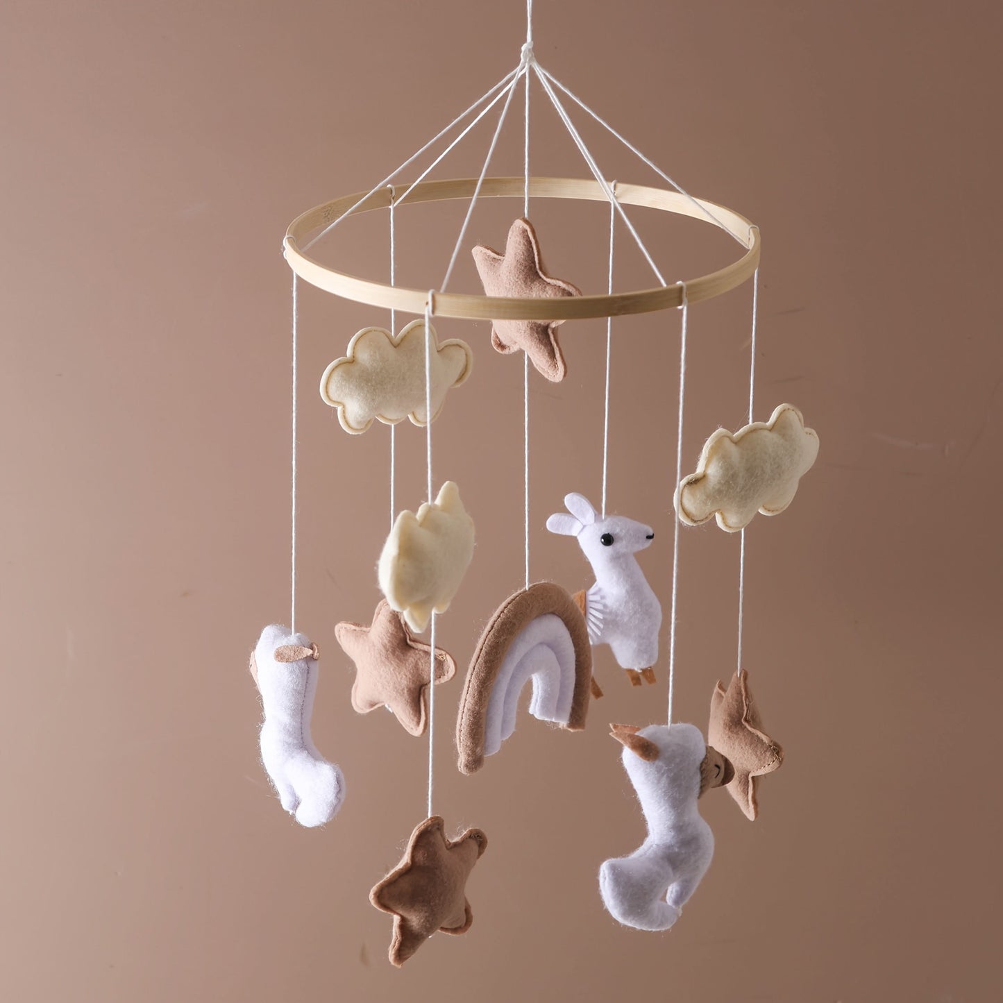 Handmade Baby Plush Animal Mobile – Crib Hanging Toy with Sheep, Clouds & Stars