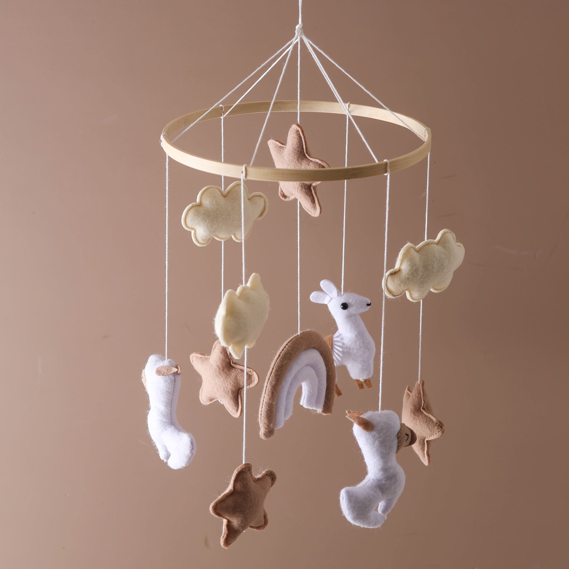 Handmade Baby Plush Animal Mobile – Crib Hanging Toy with Sheep, Clouds & Stars