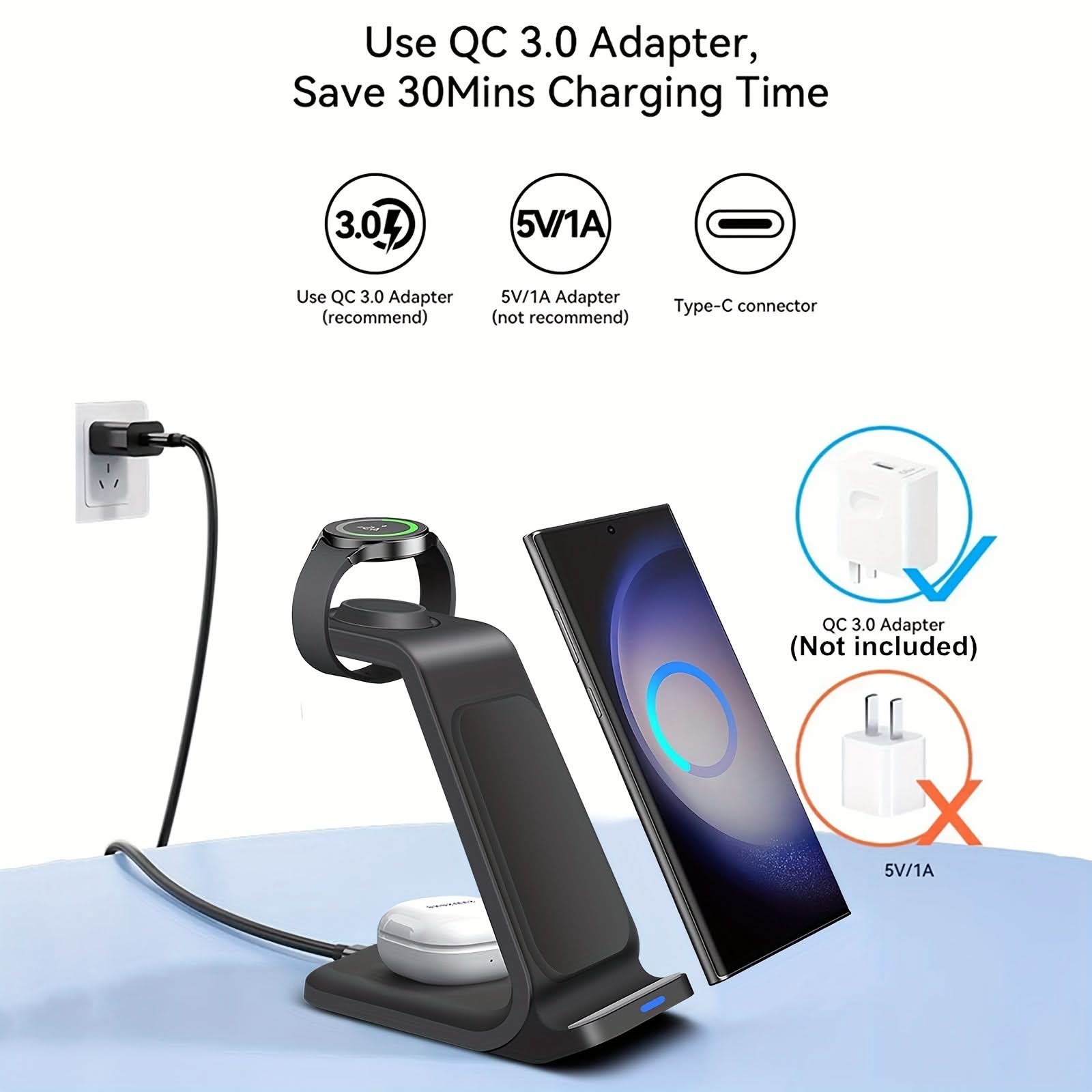 3-in-1 Fast Wireless Charging Station for Samsung